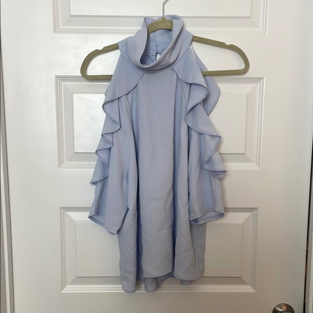 Topshop Light Blue Ruffle Blouse